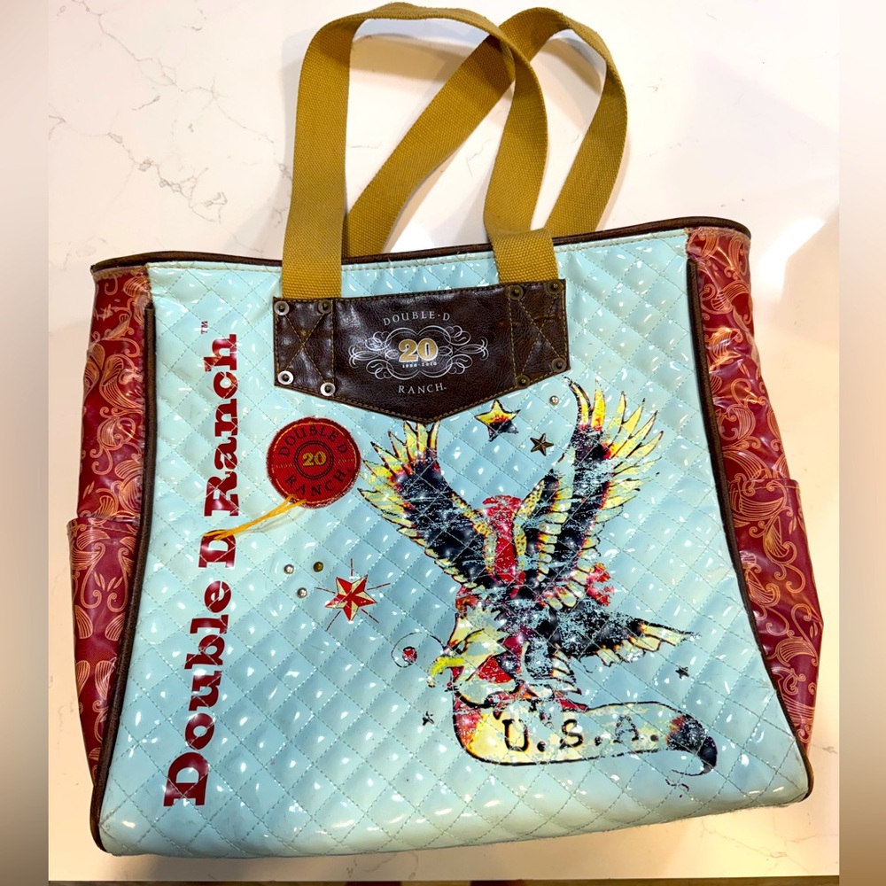 Double D Ranch Blue and Red Eagle Tote